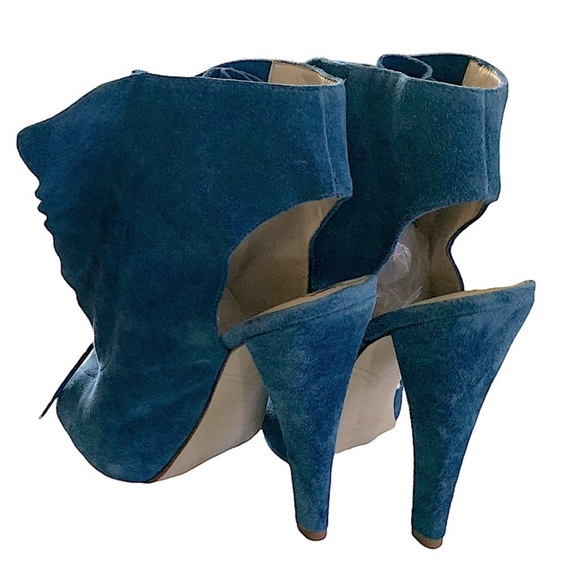 Enzo Angiolini Blue Suede Amarelle Peep Toe Lace Up Platform Heels Size 7 - Picture 4 of 13